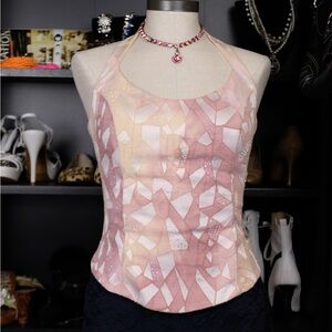 Geometric Beaded Striped Patterned Halter Corset Top